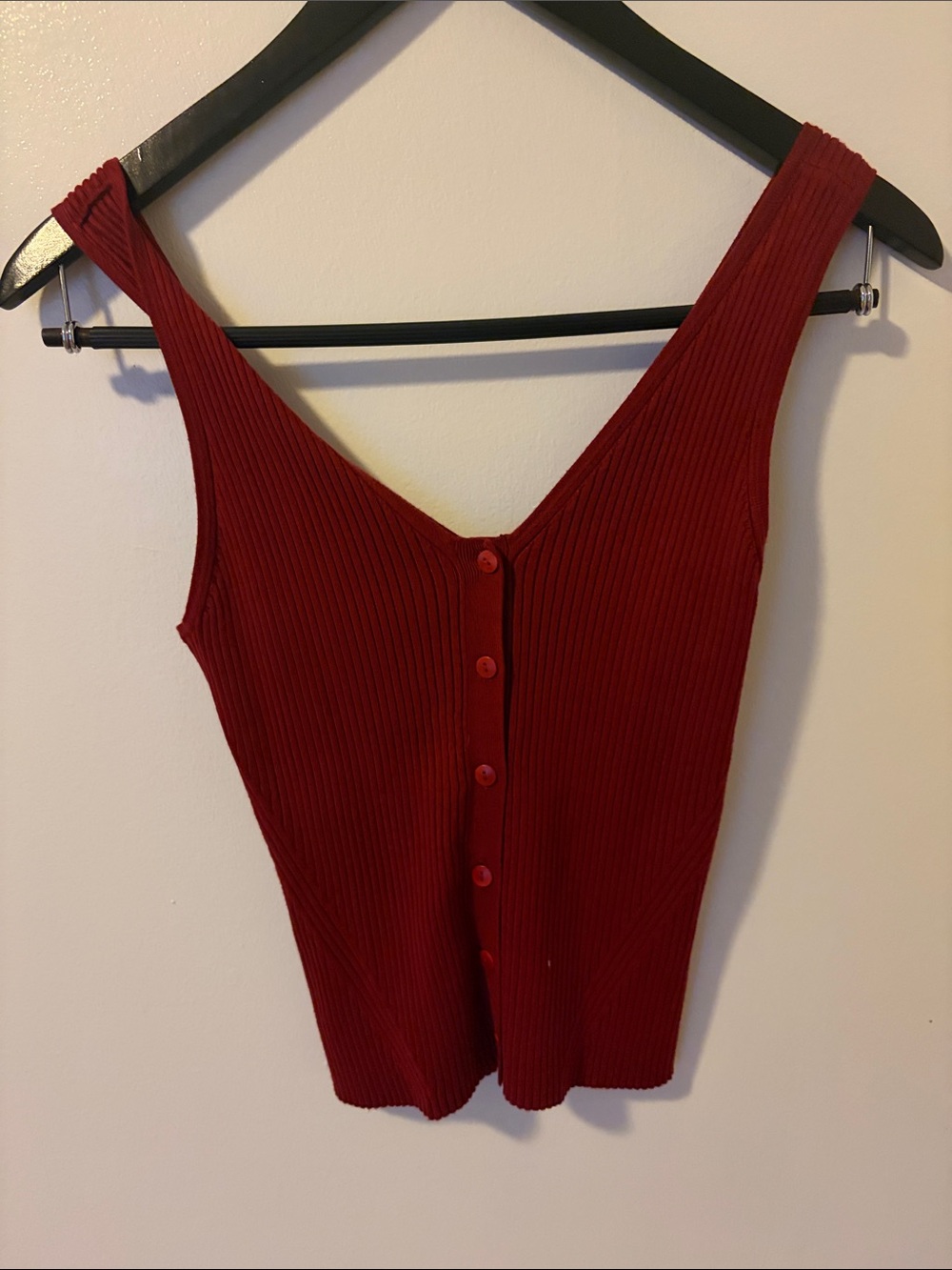 Madewell Sleeveless Ribbed Button-Front Tank Top - Red, size small